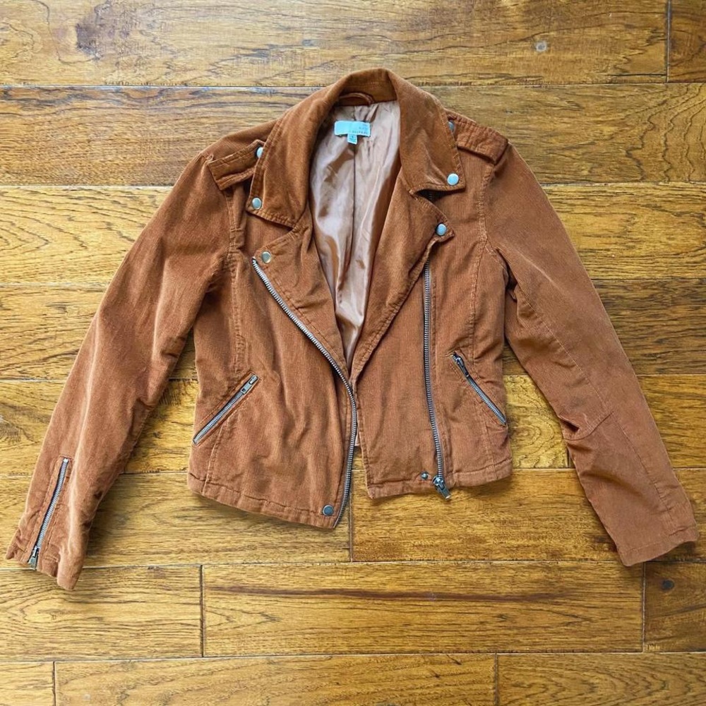 Nordstrom Burnt Orange Corduroy Zip Up Biker Jacket - Women’s Size Small